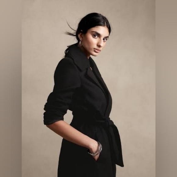 Banana Republic Black Tie-Waist Coat Small Petite (4P-6P) - Picture 6 of 11